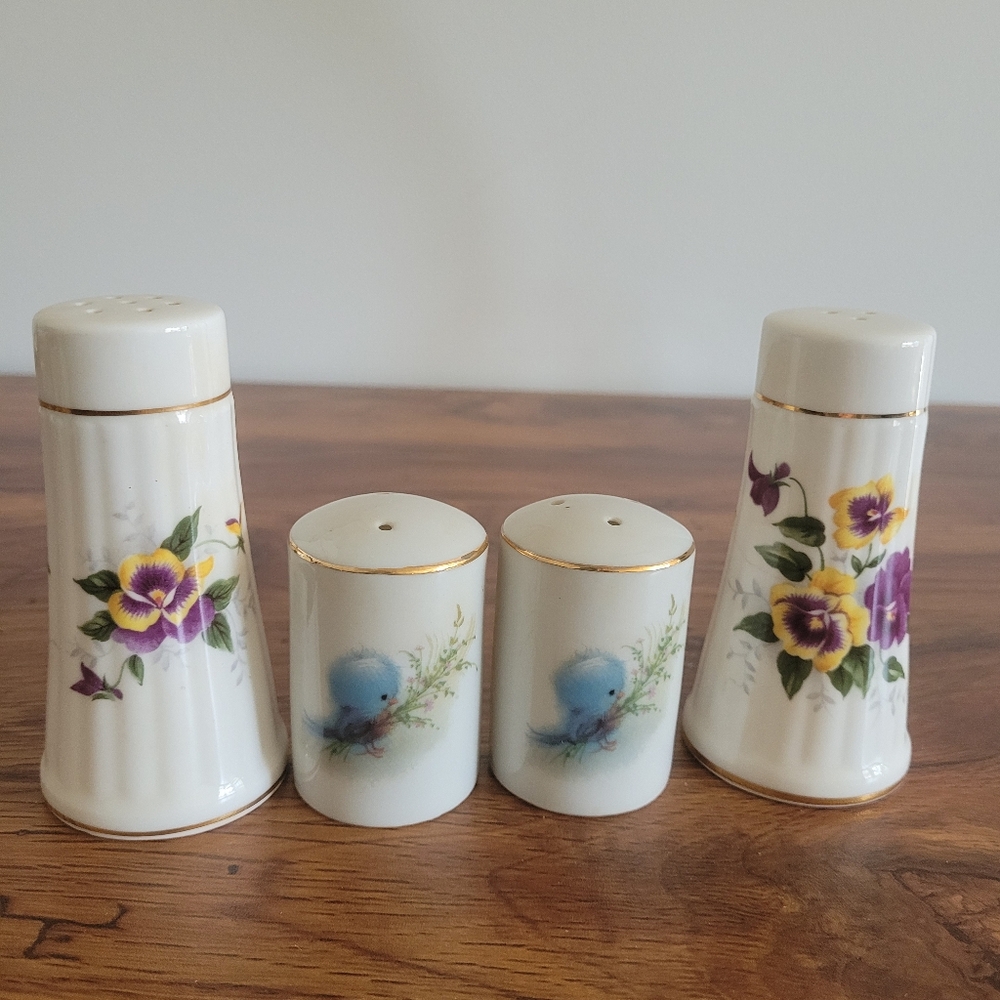 Vintage Ceramic Salt and Pepper Shakers Sets Blue Birds And Florals READ